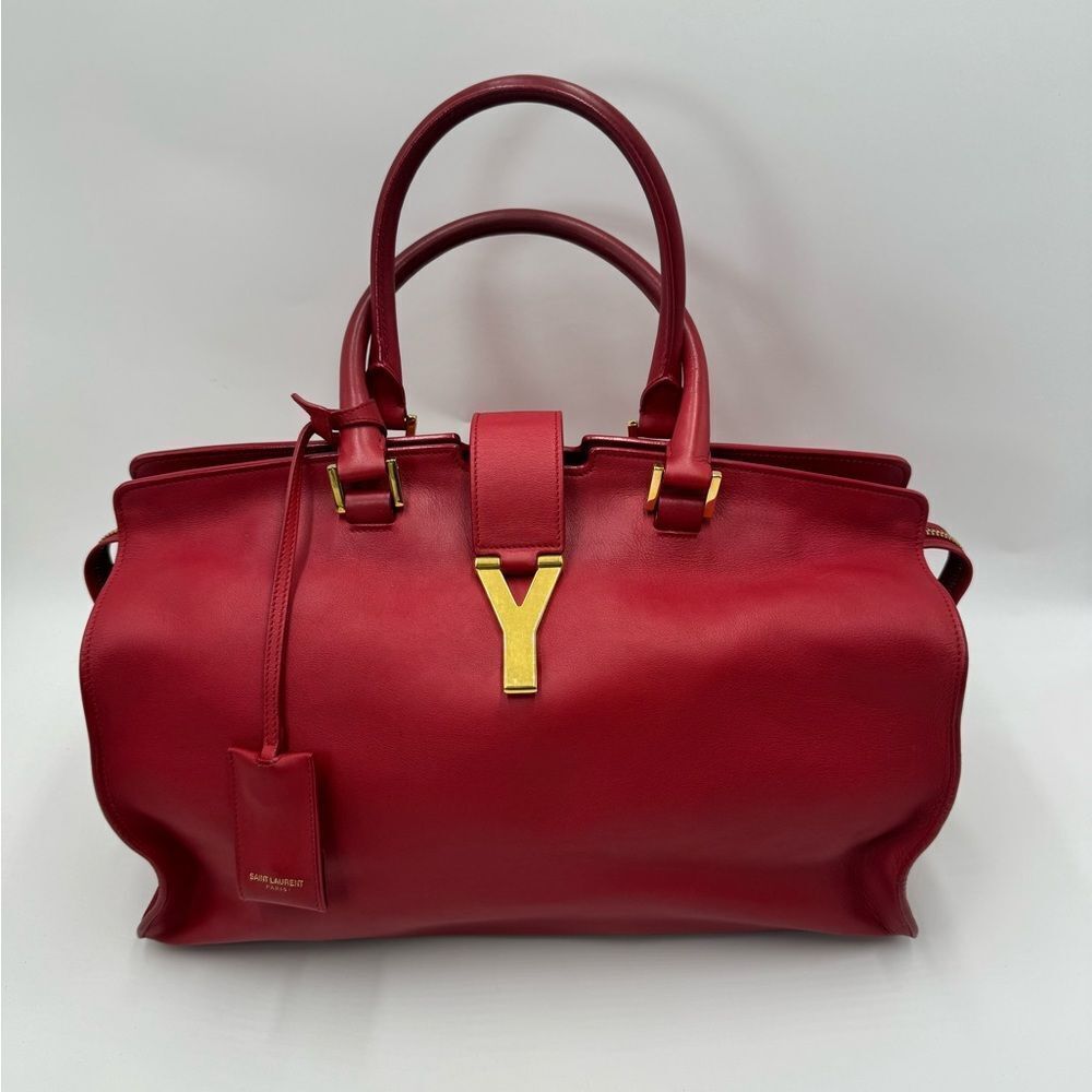 Saint Laurent Large Ligne Y Cabas Soft Red Leather Chyc Sac Tote Bag Satchel - Picture 14 of 16